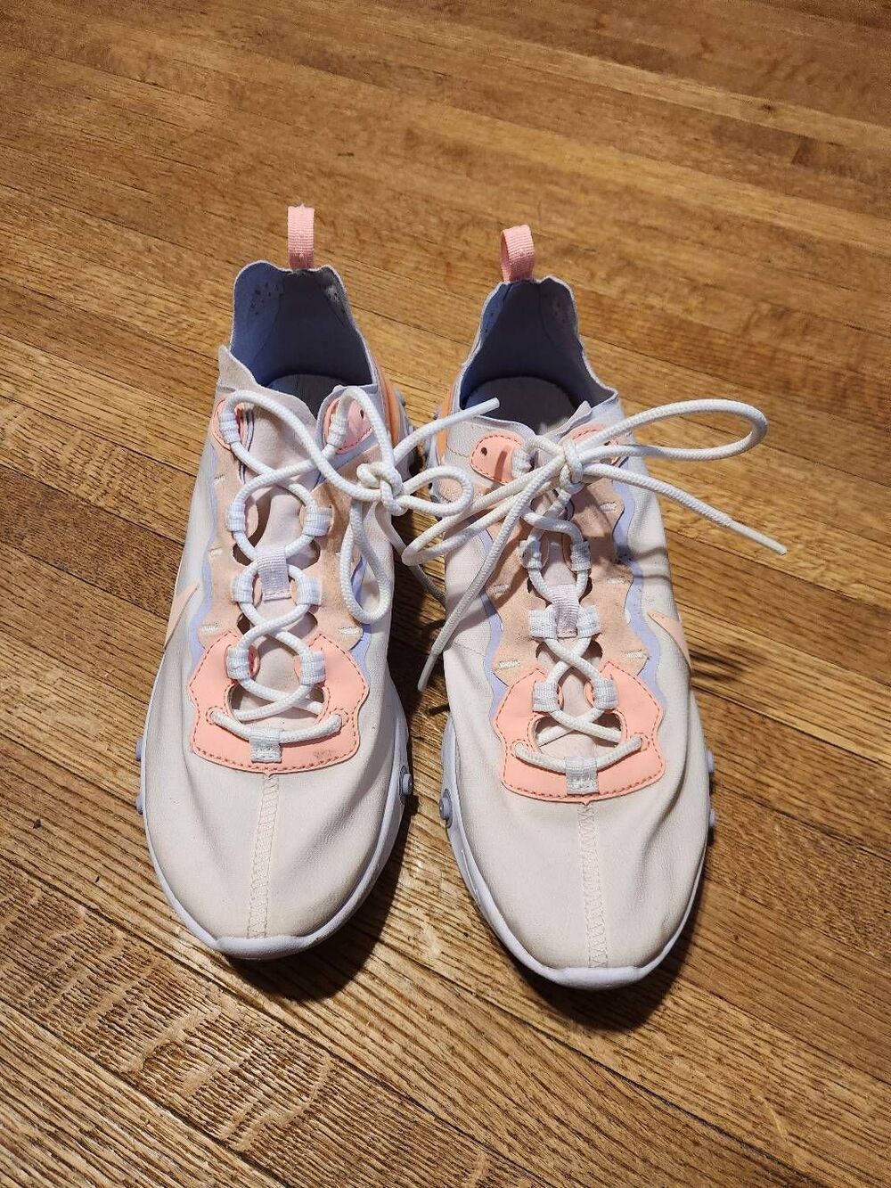 Nike React Element 55 Pale Pink featuring distinct washed coral eyestays and a m